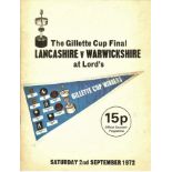 CRICKET - GILLETTE CUP FINAL 1972 LANCASHIRE V WARWICK SHIREOFFICIAL PROGRAMME