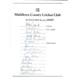 CRICKET - 1988 SEASON MIDDLESEX AUTOGRAPH SHEET