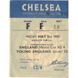 1958 ENGLAND ( WORLD CUP XI ) V YOUNG ENGLAND AT CHELSEA TICKET