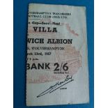 WEST BROMWICH ALBION V ASTON VILLA FA CUP SEMI FINAL 1956/57 TICKET PLAYED AT WOLVES