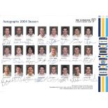 CRICKET - 2004 SEASON YORKSHIRE AUTOGRAPH SHEET