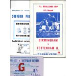 1966-67 BIRMINGHAM CITY V TOTTENHAM HOTSPUR FA CUP - PIRATE & OFFICIAL PROGRAMMES + TICKET