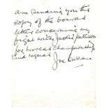 BOXING - 1944 JOE CURRAN HAND SIGNED MESSAGE ON REAR OF PHOTOGRAPH