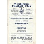 1960-61 WIMBLEDON V ARSENAL LONDON CHALLENGE CUP FIRST ROUND