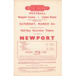 1948-49 NEWPORT COUNTY V LEYTON ORIENT ORIGINAL BRITISH RAILWAYS HANDBILL