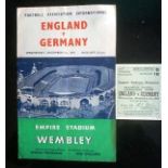 ENGLAND V GERMANY 1954 PROGRAMME & TICKET