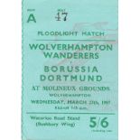 1956-57 WOLVERHAMPTON WANDERERS V BORUSSIA DORTMUND TICKET