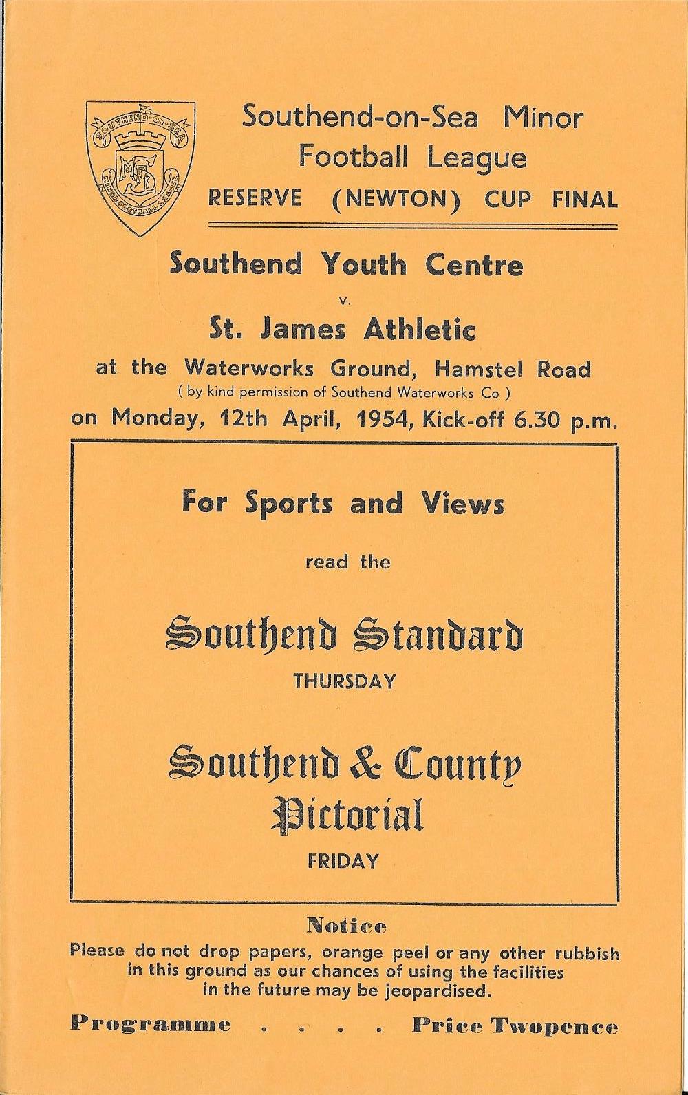 SOUTHEND MINOR LGE CUP FINALS / SEMI-FINALS EARLY 1950'S PROGRAMMES X 4 - Image 5 of 5