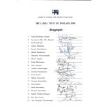 CRICKET - 1998 SRI LANKA TOUR TO ENGLAND AUTOGRAPH SHEET