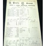 CRICKET SCORECARD - 1943 ARMY V CIVIL DEFENCE SERVICES AT LORDS