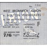 1956-57 WEST BROMWICH ALBION V BOLTON WANDERERS TICKET