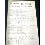 CRICKET SCORECARD - 1944 AUSTRALIA V THE REST AT LORDS