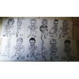 .ASTON VILLA 12 SKETCHES OF 1990'S PLAYERS BY MIKE TAYLOR