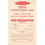 1948-49 WOLVERHAMPTON WANDERERS V IARSENAL ORIGINAL BRITISH RAILWAYS HANDBILL