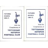 TOTTENHAM HOTSPUR FIXTURE LISTS 1969-70 & 1970-71