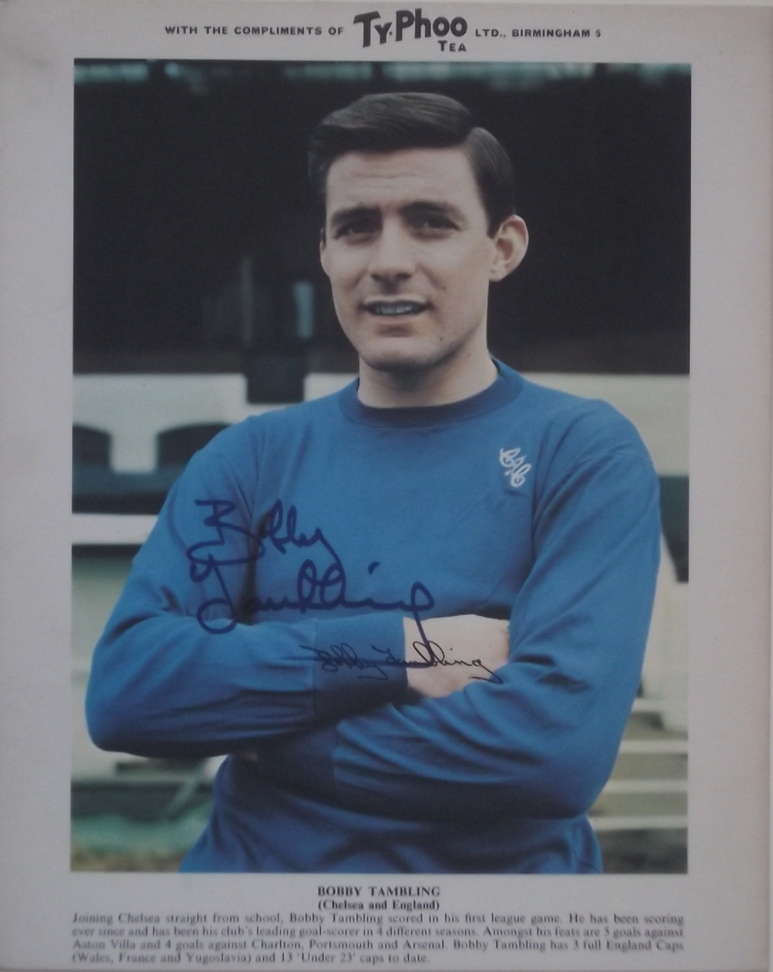 CHELSEA BOBBY TAMBLING AUTOGRAPHED TY-PHOO TEA CARD