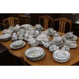 Large collection of Indian Tree pattern tea and dinnerware tureens, ashettes, teapot, egg cups,