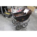 Vintage dolls pram with bedding