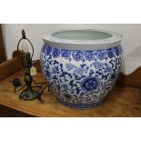 Large blue and white jardiniere, 41 cm diameter,