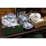 Collection of blue and white china, tureens, ashettes, gravy boat,