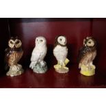 Four Royal Doulton owl form Whyte and Mackay Scotch whisky decanters - short eared owl and snowy