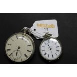 19th century silver cased open faced pocket watch and a continental 800 grade fob watch