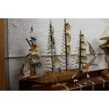 Large model boat with built in lamp, +/- 110 cm long,