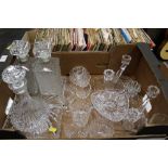 Box of glassware, decanters, candlesticks,