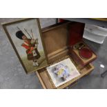 Vintage wooden box and oil painting of a Scottish Piper,