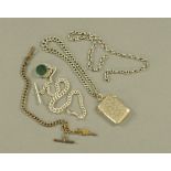 A Victorian silver Albert chain with fob, together with various other chains, Vesta case etc.