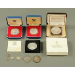 A quantity of silver coins, including Queen Elizabeth II '77 Jubilee,