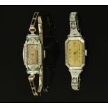Two 1920's/30's cocktail watches, both Bulova, each case stamped 1924 Patent,