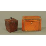 A George III rectangular tea caddy, with canted corners inlaid with checkered bandings.