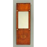 A Regency mahogany veneered pier glass, rectangular with inlaid panel to base.