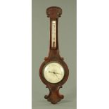 A late 19th century rosewood veneered barometer, with thermometer. Height 95 cm.