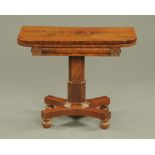 A William IV mahogany turnover top tea table,
