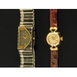 A ladies Rado 18 ct gold cased wristwatch, with backing markers and leather strap,