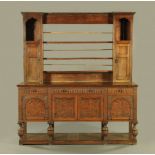 A Victorian oak dresser and rack,