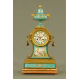 A 19th century French bronze and porcelain mounted mantle clock,