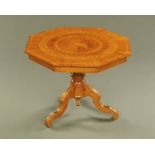 A 19th century Italian inlaid walnut octagonal occasional table,