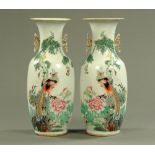 A large pair of late 19th/early 20th century Chinese vases, decorated with cranes,