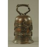 A 19th century Japanese relief moulded bronze bell. Height 36 cm.