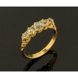 An 18 ct gold five stone diamond ring, Size N/O, 3.2 grams (see illustration).