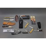 Ten fixed blade and folding pocket knives, to include Boker, Schrade, Gill Herbert & Co etc.