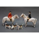 Beswick a foxhunting group, comprising huntswoman on grey horse,