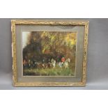 Don Blizzard an oil painting depicting a hunt scene, 30 cm x 35 cm, framed and mounted.