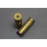 G E Bond Thetford, two metallic 12 bore shotgun cartridges,