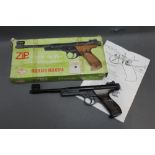 A Mondial Zip cal 177 air pistol, with box and instructions. Serial No. E 10989.