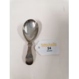 A silver hallmarked caddy spoon with EM maker's mark to the handle