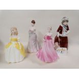 Four figural ornaments to comprise Royal Doulton Best Wishes, Coalport Lucy, Royal Doulton Penny,